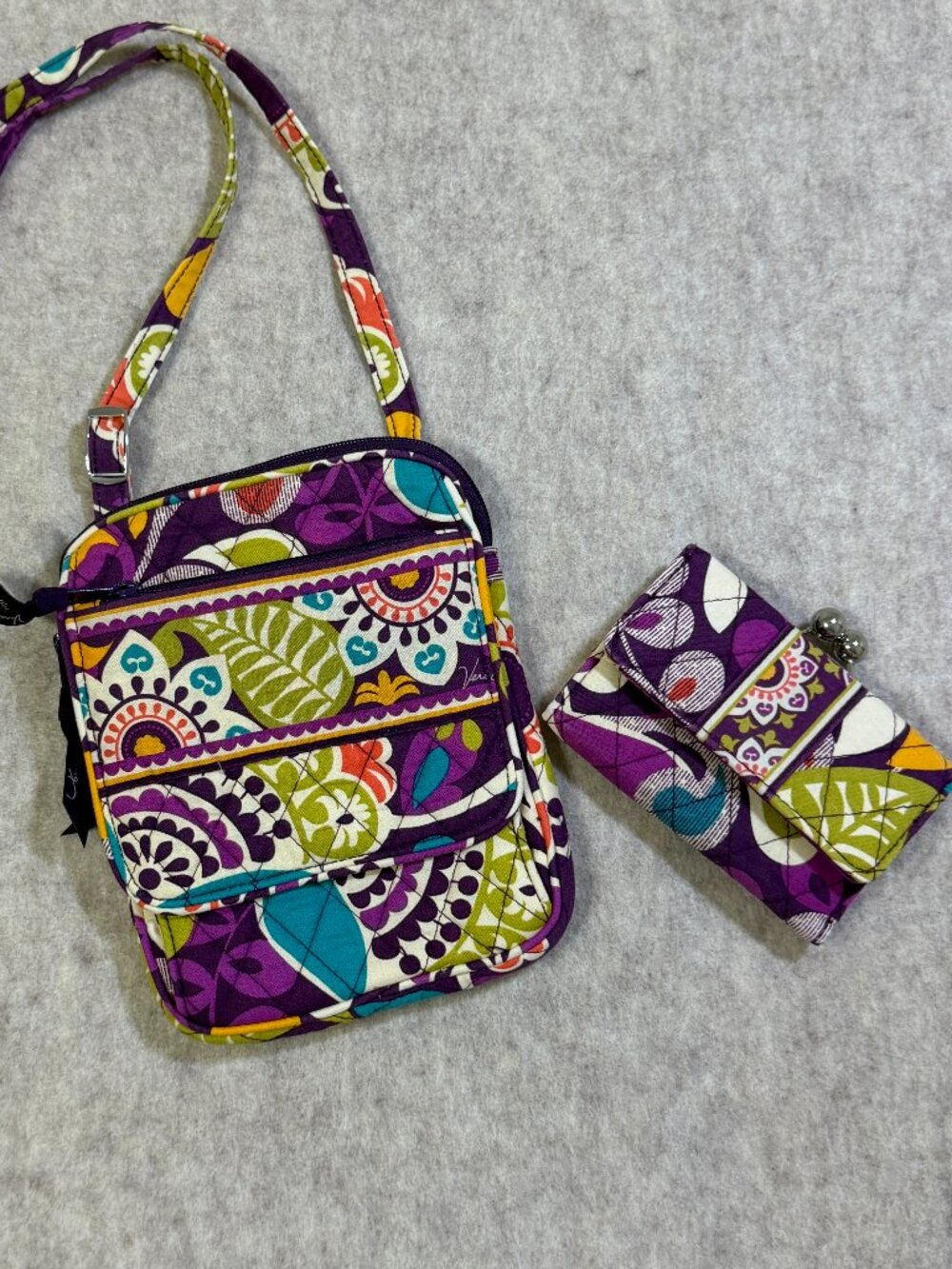 Vera Bradley Plum Crazy Crossbody Purse Wallet Set Retired Paisley